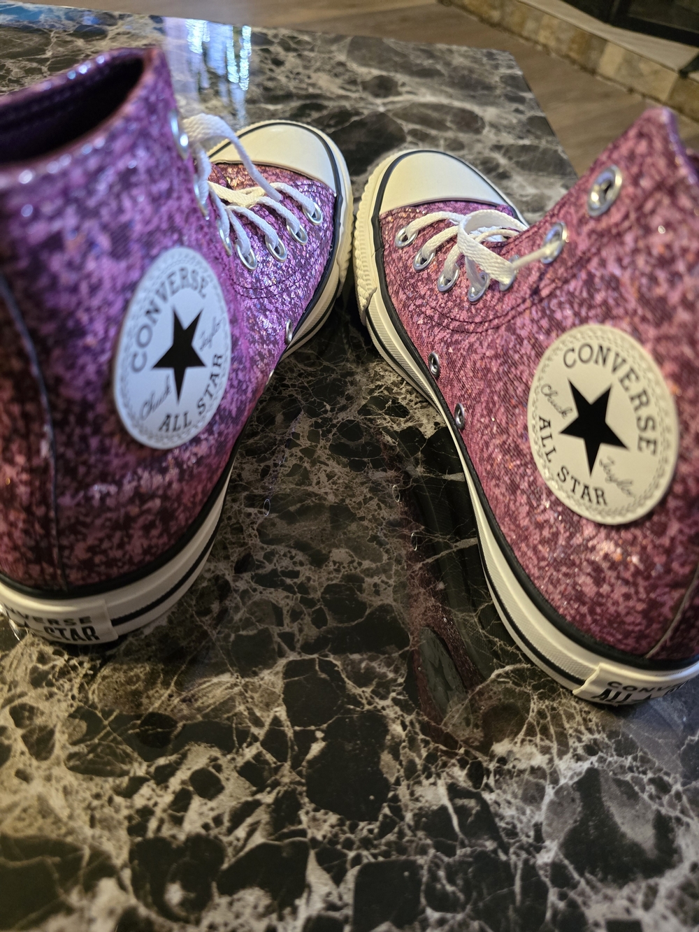 Converse Women’s High Top Glitter Sneakers in Pink - Picture 5 of 5